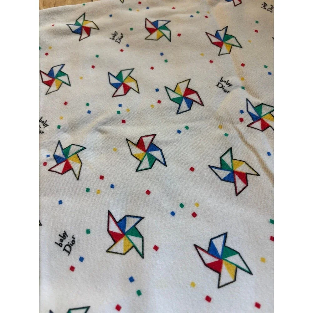 Vintage Dior Baby Blanket 100% Cotton White Satin Edge USA Pinwheels